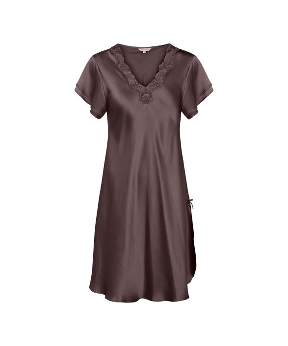 Lady Avenue - Pure Silk Nightgown W/Lace, Short Sleeve