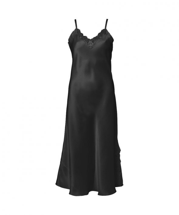 Lady Avenue - Silk Long Nightgown W/Lace