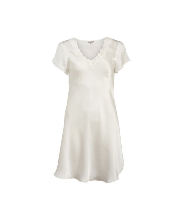 Lady Avenue - Pure Silk Nightgown W/Lace, Short Sleeve