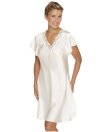 Lady Avenue - Pure Silk Nightgown W/Lace, Short Sleeve