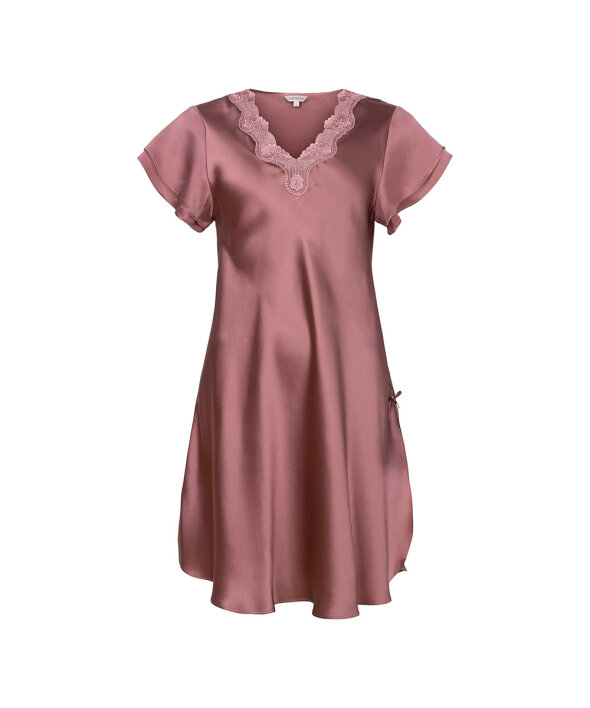 Lady Avenue - Pure Silk Nightgown W/Lace, Short Sleeve