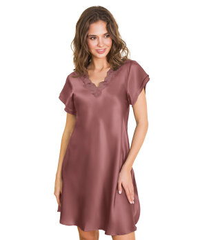 Lady Avenue - Pure Silk Nightgown W/Lace, Short Sleeve