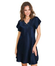 Lady Avenue - Pure Silk Nightgown W/Lace, Short Sleeve