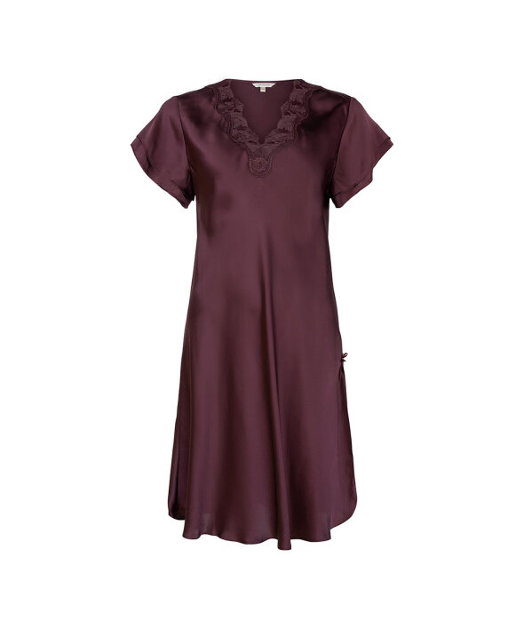 Lady Avenue - Pure Silk Nightgown W/Lace, Short Sleeve