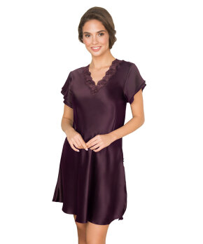 Lady Avenue - Pure Silk Nightgown W/Lace, Short Sleeve