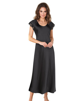 Lady Avenue - Silk Long Nightdress W/Short Sleeve