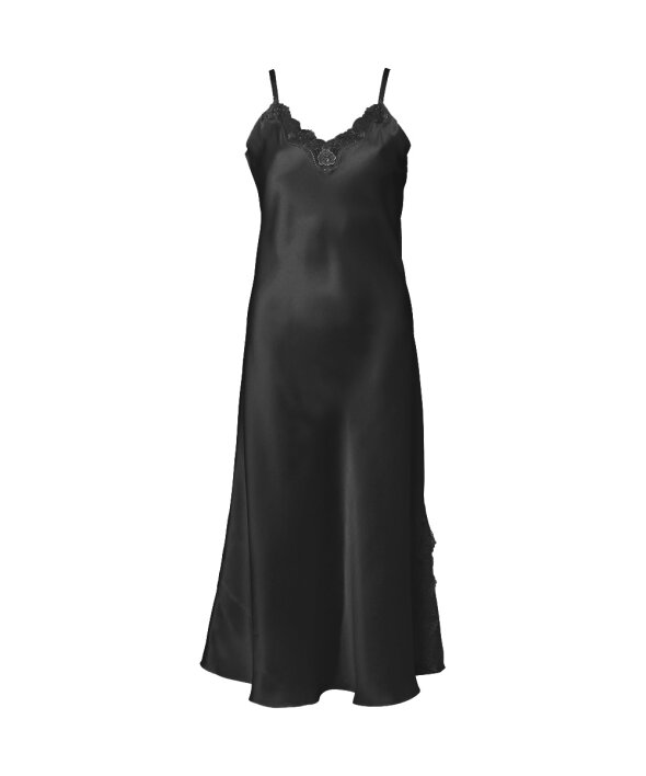 Lady Avenue - Silk Long Nightgown W/Lace