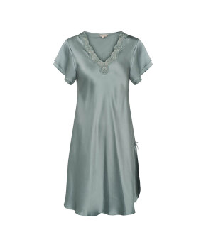 Lady Avenue - Pure Silk Nightgown W.Lace, Short Sleeve
